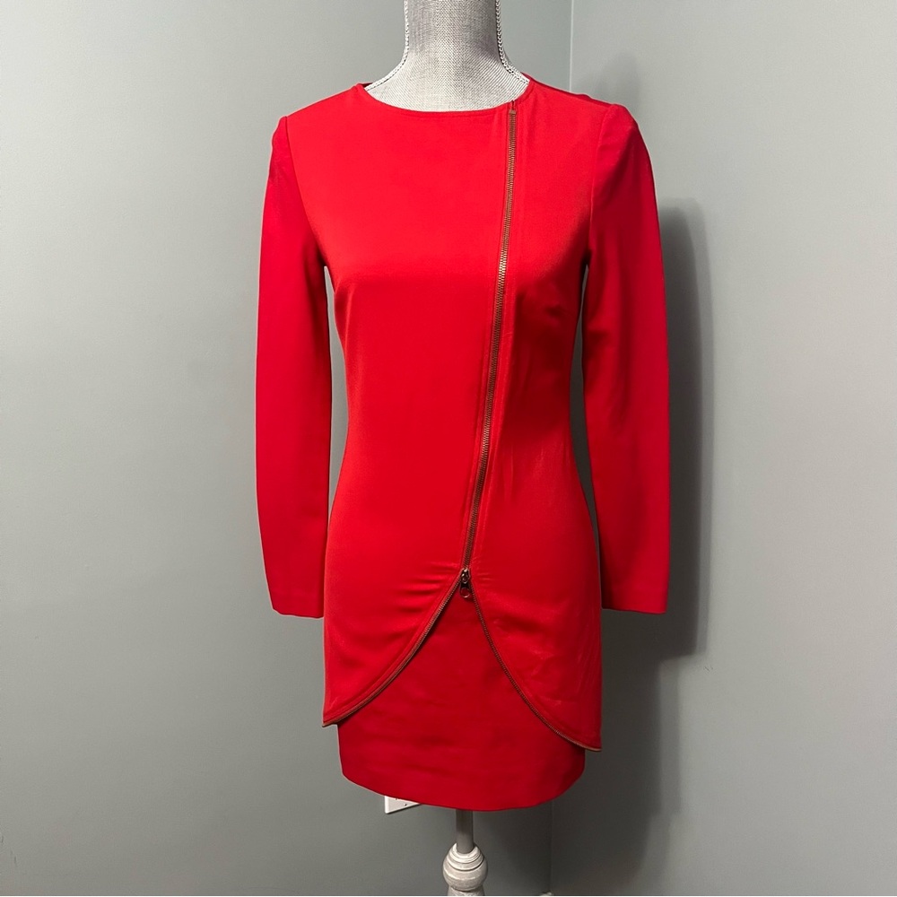 TED BAKER LONDON US size 2 Edlyn Red front Zipper draped mini cocktail dress - Picture 2 of 16